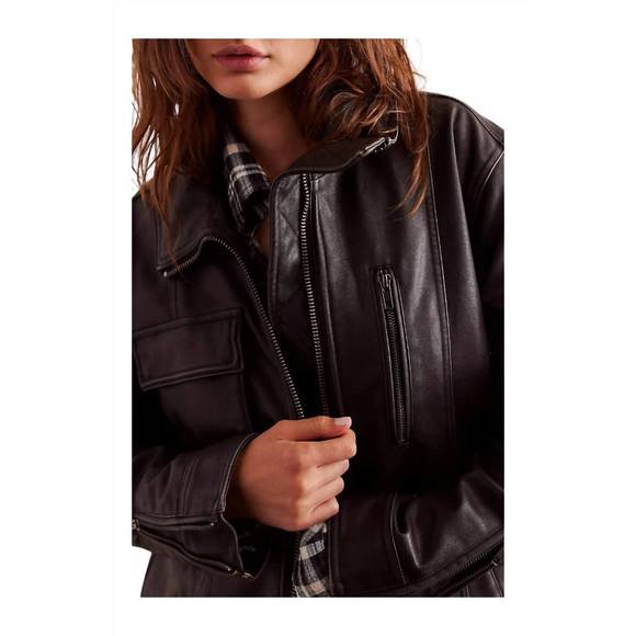 NEW FREE PEOPLE buckle up vegan leather jacket in black combo - Picture 3 of 3